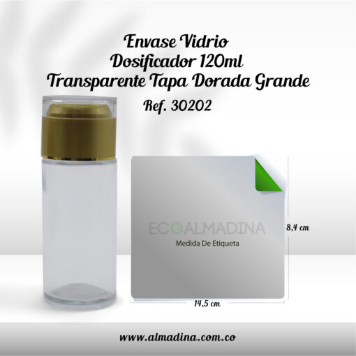 Envase Vidrio Dosificador 120 ml Transparente Tapa Dorada
