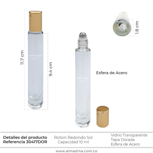 Roll On 10ml tapa Dorada Ref 30417redondo