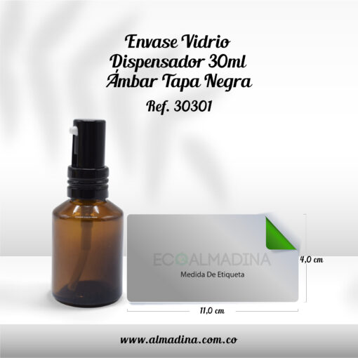 Envase Vidrio Dispensador 30 ml Ámbar Tapa Negra
