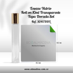 Envase Vidrio Roll On 10ml Transparente Tapa Dorada Sol