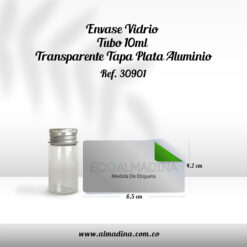 Envase Vidrio Tubo 10 ml Transparente Tapa Plata Aluminio