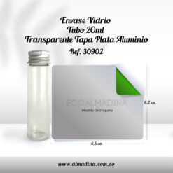 Envase Vidrio Tubo 20 ml Transparente Tapa Plata Aluminio