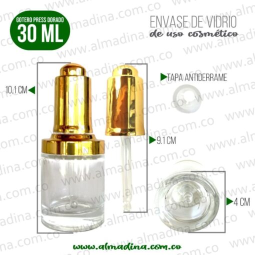 Gotero de Vidrio 30 ml Transparente Press Gold