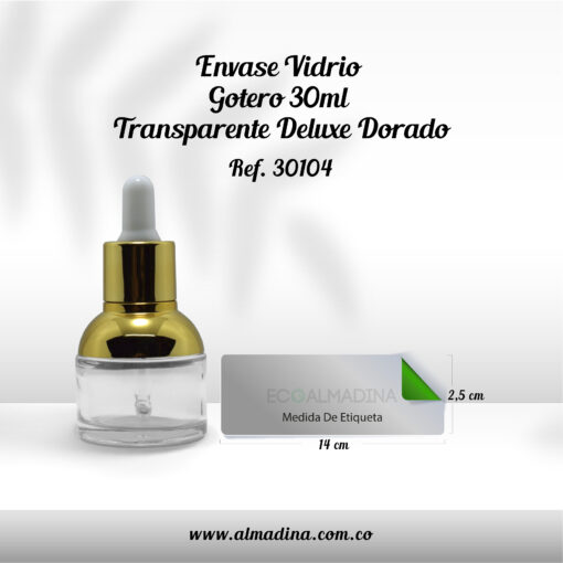 Gotero 30ml Transparente Deluxe Dorado