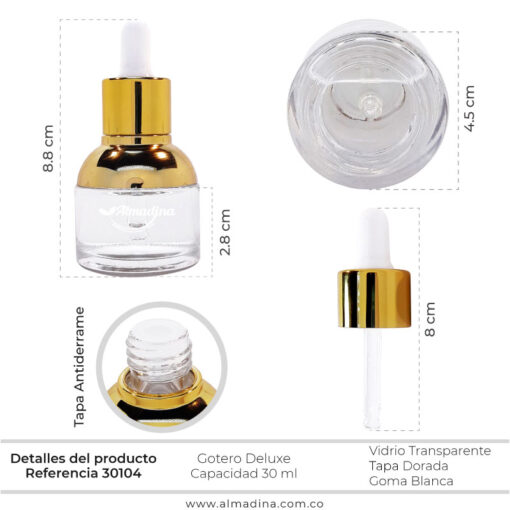 Gotero 30ml tapa dorada deluxe Ref 30104
