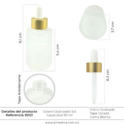 Gotero 30ml Opalizado, Rosca dorada ref 30121