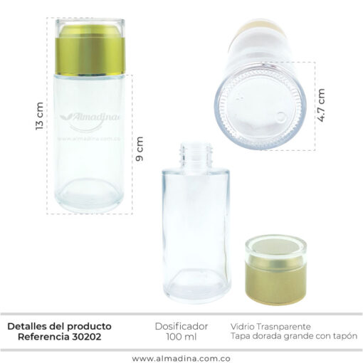 Dosificador 100ml transp. tapa dorada ref 30202