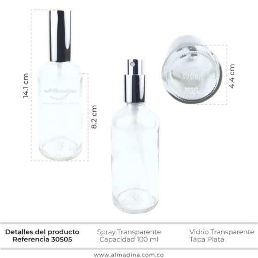 Envase Spray Transparente Tapa Plata Ref 30505