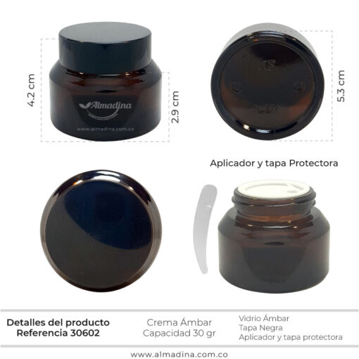 Envase Crema ámbar 30gr Tapa negra ref 30602