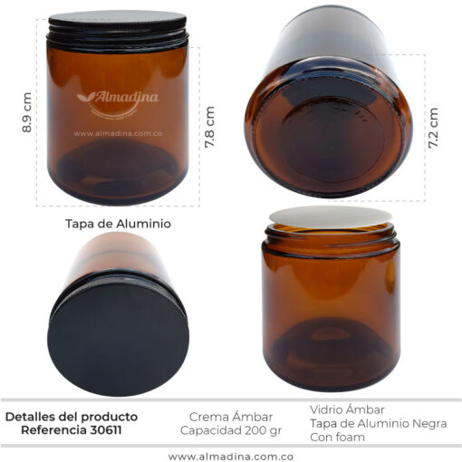 Envase Crema 200gr Tapa Negra ref 30611