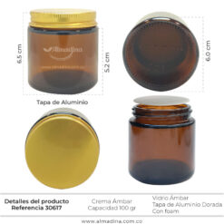 Envase Crema 100gr Ámbar Tapa Dorada ref 30617