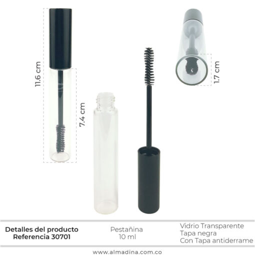 Envase Pestañas 10ml tapa Negra ref 30701