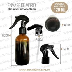 Envase Vidrio Spray 120ml Ámbar Válvula Gatillo Negra