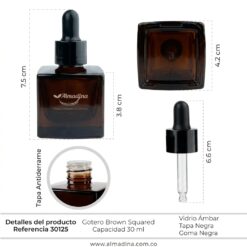 Envase Vidrio Gotero Ámbar 30 ml Cuadrado Tapa Negra (12 Unidades)