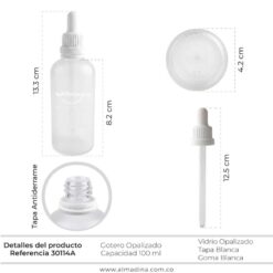 Envase Vidrio Gotero 100ml Opalizado Tapa Blanca (12 Unidades)