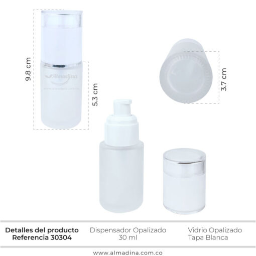 Envase Dispensador Opalizado 30ml, tapa Blanca ref 30304