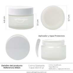 Envase Vidrio Crema 50 Gramos Opalizado Tapa Blanca (12 Unidades)