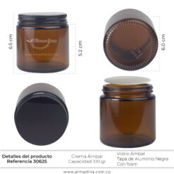 Envase crema 100gr Ámbar tapa negra de aluminio Ref 30625