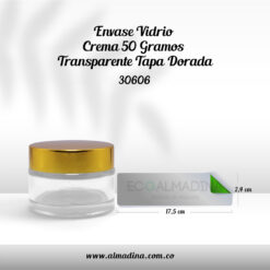 Envase Vidrio Crema 50 Gramos Transparente Tapa Dorada