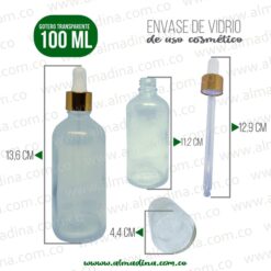 Envase Vidrio Gotero 100 ml Transparente Tapa Dorada