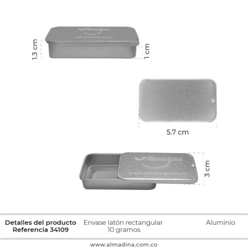 Envase Latón Rectangular 10gr ref 34109