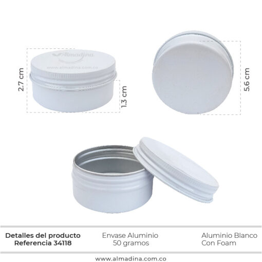Envase Aluminio 50gr Blanco ref 34118