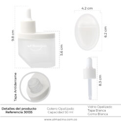 Gotero Oblicuo 50ml opalizado tapa Blanca Ref 30135