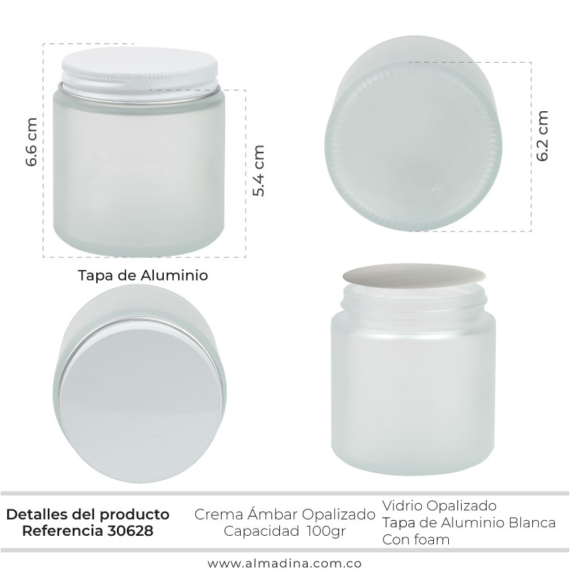 Envase crema 100gr Opalizado Tapa Blanca Ref 30628