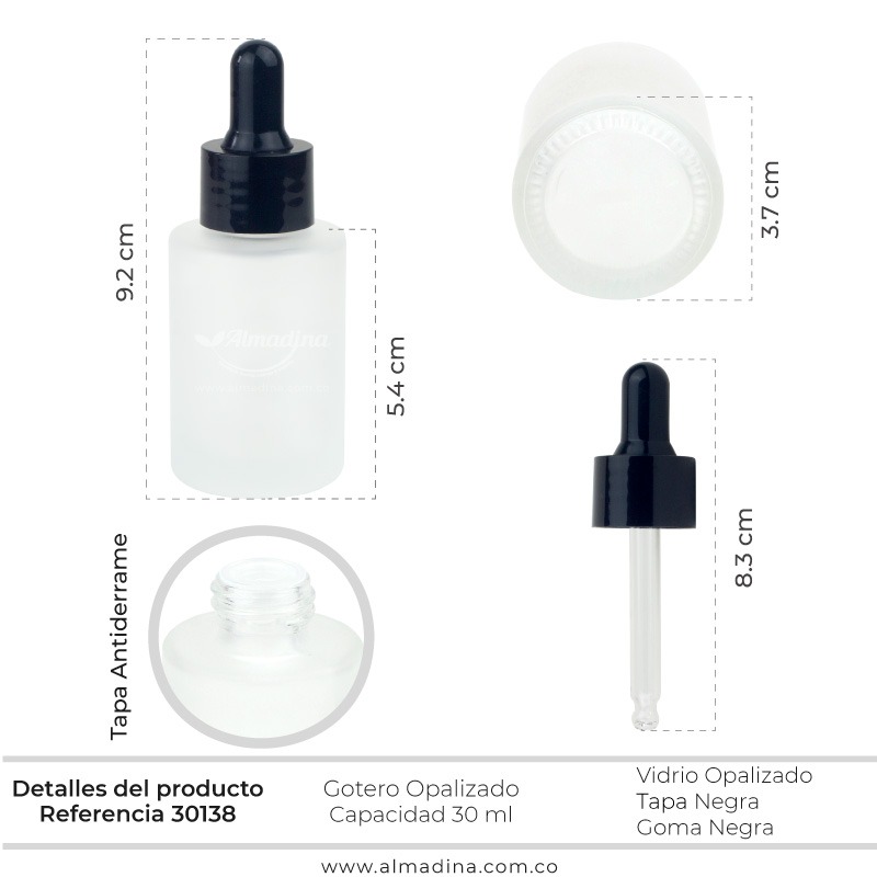 Ref 30138 GOTERO 30ML OPALIZADO TAPA NEGRA