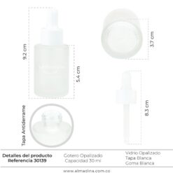 Ref 30139 Gotero Opalizado 30ml tapa Blanca