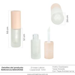 Envase Labios 10ml Opalizado tapa Rose ref 6004rose