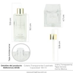 Gotero 100ml Cuadrado, rosca Dorada, goma Blanca Ref 30136